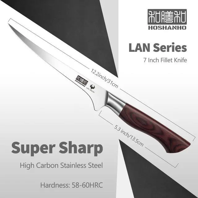 Alt view image 2 of 7 - HOSHANHO Fillet Knife 7 Inch, Professional High Carbon Stainless Steel Boning Knife for Meat, Ultra Sharp Japanese Fish Fillet Knife with Ergonomic Wood Handle