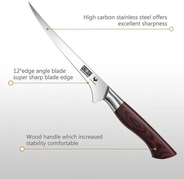Alt view image 4 of 7 - HOSHANHO Fillet Knife 7 Inch, Professional High Carbon Stainless Steel Boning Knife for Meat, Ultra Sharp Japanese Fish Fillet Knife with Ergonomic Wood Handle