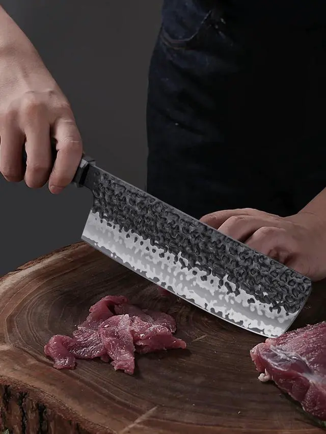 Alt view image 5 of 6 - HOSHANHO 7 Inch Nakiri Knife, Japanese Hand Forged VG-10 Asian Chopping Chef Knife, Professional Meat Vegetable Cleaver Kitchen Knife with Ergonomic Handle