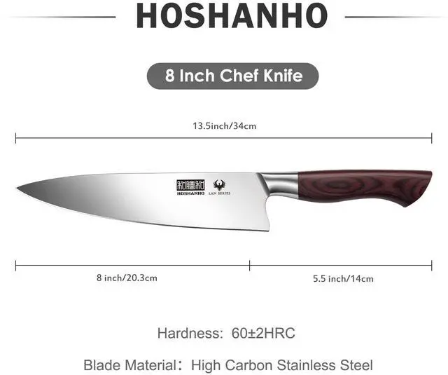 Alt view image 2 of 7 - HOSHANHO 8 Inch Chef Knife for Cooking, Super Sharp High Carbon Stainless Steel Kitchen Knife, Professional Japanese Knife with Durable Wood Handle