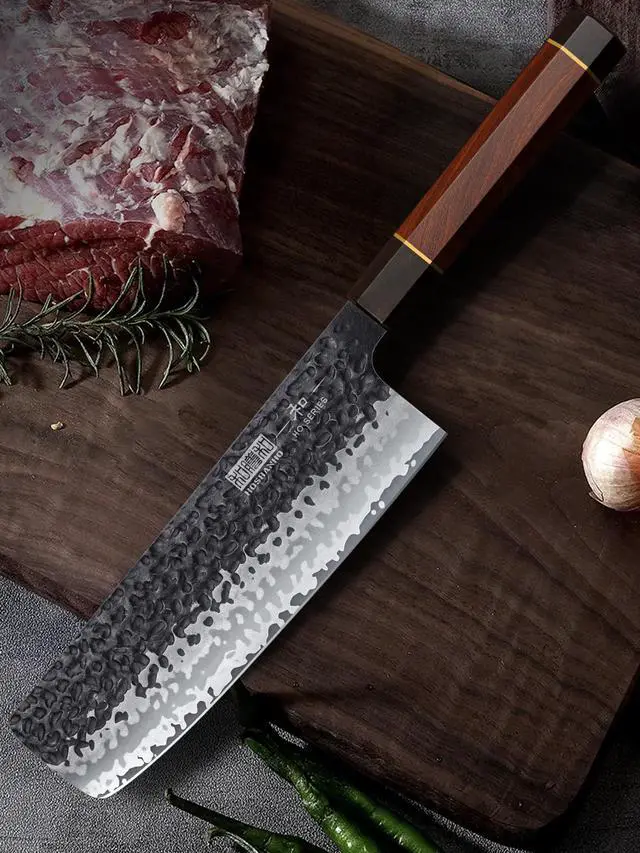Alt view image 6 of 6 - HOSHANHO 7 Inch Nakiri Knife, Japanese Hand Forged VG-10 Asian Chopping Chef Knife, Professional Meat Vegetable Cleaver Kitchen Knife with Ergonomic Handle