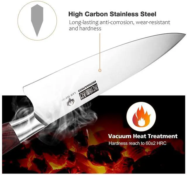 Alt view image 4 of 7 - HOSHANHO 8 Inch Chef Knife for Cooking, Super Sharp High Carbon Stainless Steel Kitchen Knife, Professional Japanese Knife with Durable Wood Handle