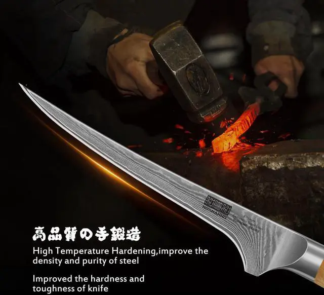 Alt view image 5 of 7 - HOSHANHO 7 Inch Damascus Fillet Knife, Professional VG-10 Super Steel Japanese Boning Knife, Ultra Sharp Fish Knife with Ergonomic Olive Wood Handle