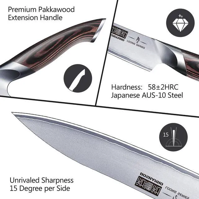 Alt view image 3 of 7 - HOSHANHO 6 Inch Kitchen Knife, Ultra Sharp Japanese AUS-10 Stainless Steel Chef Knife, Multipurpose Kitchen Utility Knife with Ergonomic Pakkawood Handle