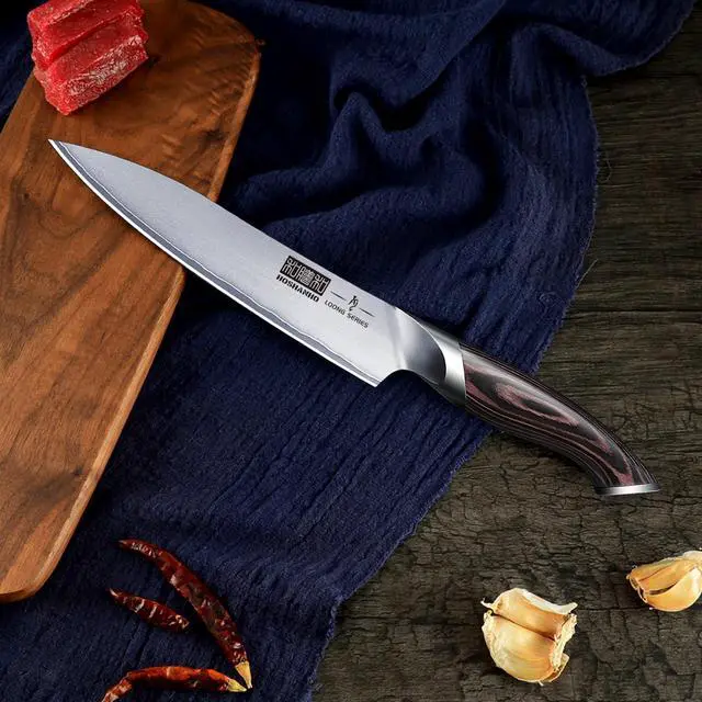 Alt view image 6 of 7 - HOSHANHO 6 Inch Kitchen Knife, Ultra Sharp Japanese AUS-10 Stainless Steel Chef Knife, Multipurpose Kitchen Utility Knife with Ergonomic Pakkawood Handle