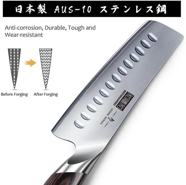 Alt view image 3 of 7 - HOSHANHO 7 Inch Nakiri Knife, Japanese AUS-10 High Carbon Stainless Steel Chef Knife, Multipurpose Meat Vegetable Sharp Kitchen Knife with Ergonomic Pakkawood Handle