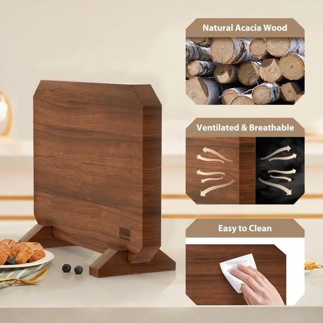 Alt view image 4 of 7 - HOSHANHO Magnetic Knife Block, Thickened Acacia Wood Kitchen Knife Holder Stand with Strong Magnets, Multifunctional Double Side Knife Storage Organizer for Kitchen Counter