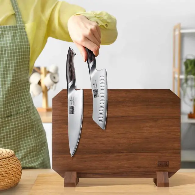 Alt view image 6 of 7 - HOSHANHO Magnetic Knife Block, Thickened Acacia Wood Kitchen Knife Holder Stand with Strong Magnets, Multifunctional Double Side Knife Storage Organizer for Kitchen Counter