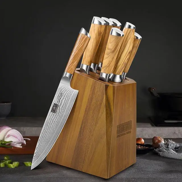 Alt view image 7 of 7 - HOSHANHO Knife Set with Block 7-Piece, Professional 67-layer Damascus Super Steel Kitchen Knife Sets for Cooking, Ultra Sharp Knife Set with Sharpener