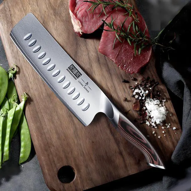 Alt view image 6 of 7 - HOSHANHO 7 Inch Nakiri Knife, Japanese AUS-10 High Carbon Stainless Steel Chef Knife, Multipurpose Meat Vegetable Sharp Kitchen Knife with Ergonomic Pakkawood Handle