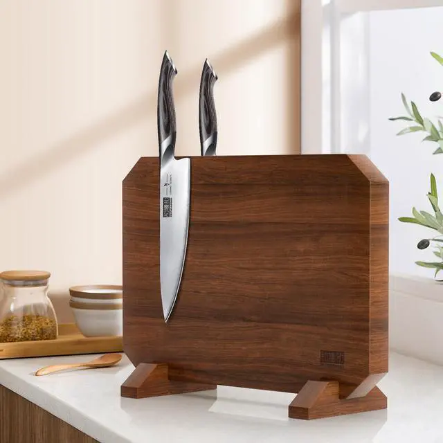 Alt view image 7 of 7 - HOSHANHO Magnetic Knife Block, Thickened Acacia Wood Kitchen Knife Holder Stand with Strong Magnets, Multifunctional Double Side Knife Storage Organizer for Kitchen Counter