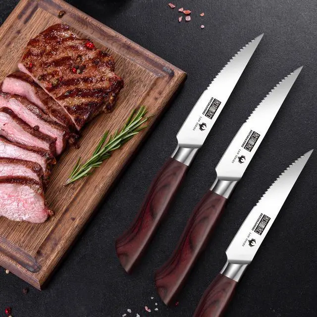 Alt view image 7 of 7 - HOSHANHO Steak Knife Set 8 Pieces, 4.5 Inch Super Sharp High Carbon Stainless Steel Steak Knife Set, Professional Premium Serrated Precise Cutting with Ergonomic Wood Handle