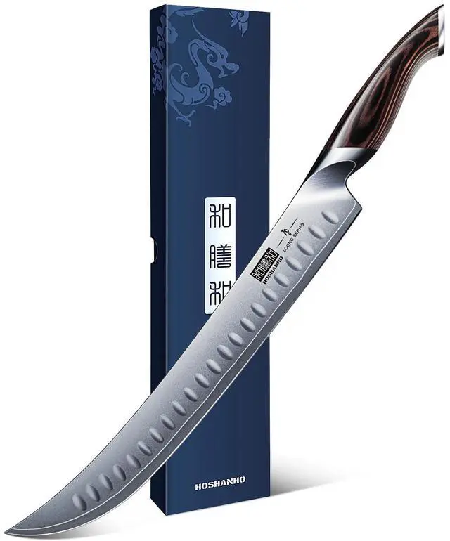 Main image of HOSHANHO Carving Slicing Knife, 12 Inch Japanese High Carbon Steel Brisket Knife with Ergonomic Pakkawood Handle, Razor Sharp Curved Butcher Breaking Knives for Meat Cutting