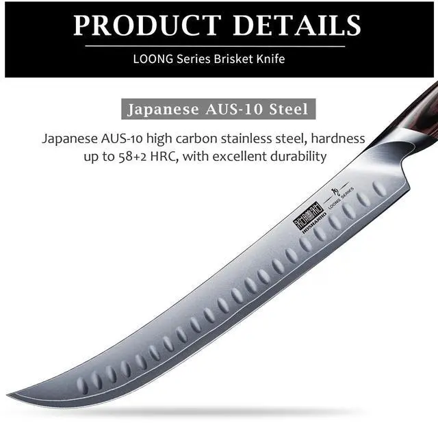 Alt view image 2 of 7 - HOSHANHO Carving Slicing Knife, 12 Inch Japanese High Carbon Steel Brisket Knife with Ergonomic Pakkawood Handle, Razor Sharp Curved Butcher Breaking Knives for Meat Cutting
