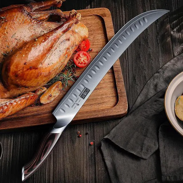 Alt view image 5 of 7 - HOSHANHO Carving Slicing Knife, 12 Inch Japanese High Carbon Steel Brisket Knife with Ergonomic Pakkawood Handle, Razor Sharp Curved Butcher Breaking Knives for Meat Cutting