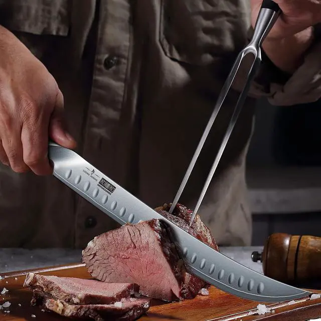 Alt view image 6 of 7 - HOSHANHO Carving Slicing Knife, 12 Inch Japanese High Carbon Steel Brisket Knife with Ergonomic Pakkawood Handle, Razor Sharp Curved Butcher Breaking Knives for Meat Cutting