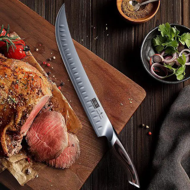 Alt view image 7 of 7 - HOSHANHO Carving Slicing Knife, 12 Inch Japanese High Carbon Steel Brisket Knife with Ergonomic Pakkawood Handle, Razor Sharp Curved Butcher Breaking Knives for Meat Cutting