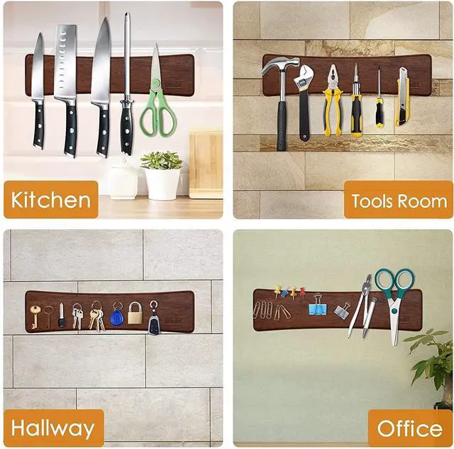 Alt view image 6 of 7 - HOSHANHO Knife Magnetic Strip, Acacia Wood Powerful Magnetic Knife Strips, Magnetic Knife Holder for Wall 10 Inch Use as Magnetic Tool Organizer, Home Organizer