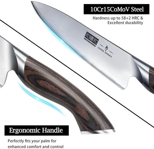 Alt view image 2 of 7 - HOSHANHO 5 Pieces Knife Set, Japanese High Carbon Stainless Steel Kitchen Knife Sets, Professional Ultra Sharp Chef Knives Set with Ergonomic Pakkawood Handle