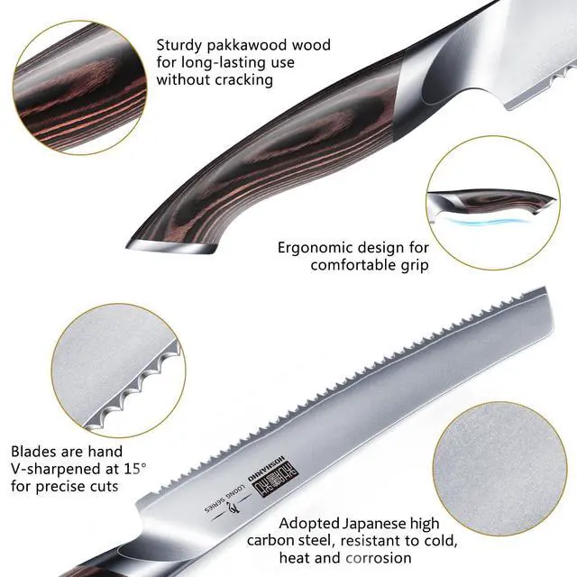 Alt view image 2 of 7 - HOSHANHO Bread Knife 10 inch, Japanese High Carbon Stainless Steel Serrated Bread Knives, Professional Bread Cutting Knife for Homemade Bread
