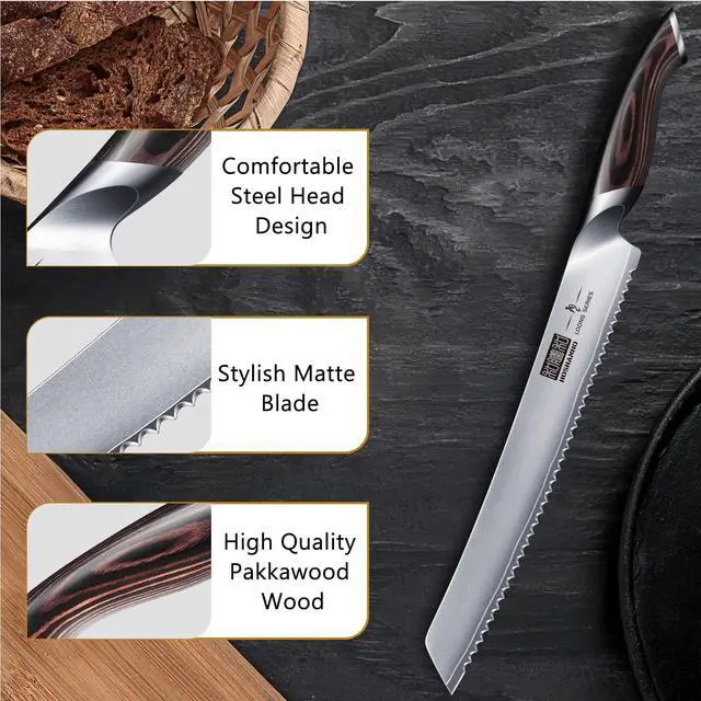 Alt view image 4 of 7 - HOSHANHO Bread Knife 10 inch, Japanese High Carbon Stainless Steel Serrated Bread Knives, Professional Bread Cutting Knife for Homemade Bread