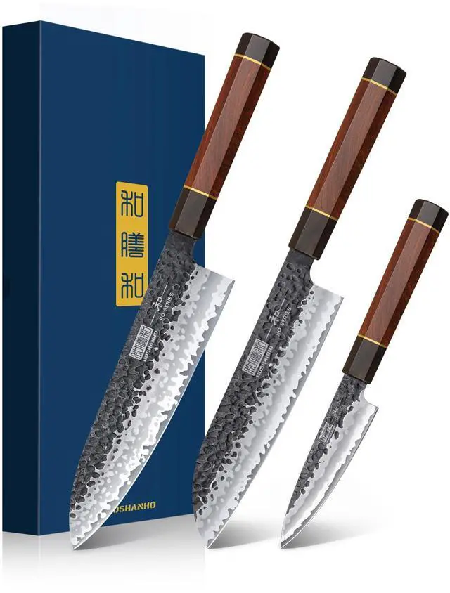 Main image of HOSHANHO 3 Pieces Knife Set, Professional High Carbon Steel Kitchen Knives Set, Ultra Sharp Japanese Chef Knife Set with Ergonomic Handle & Gift Box