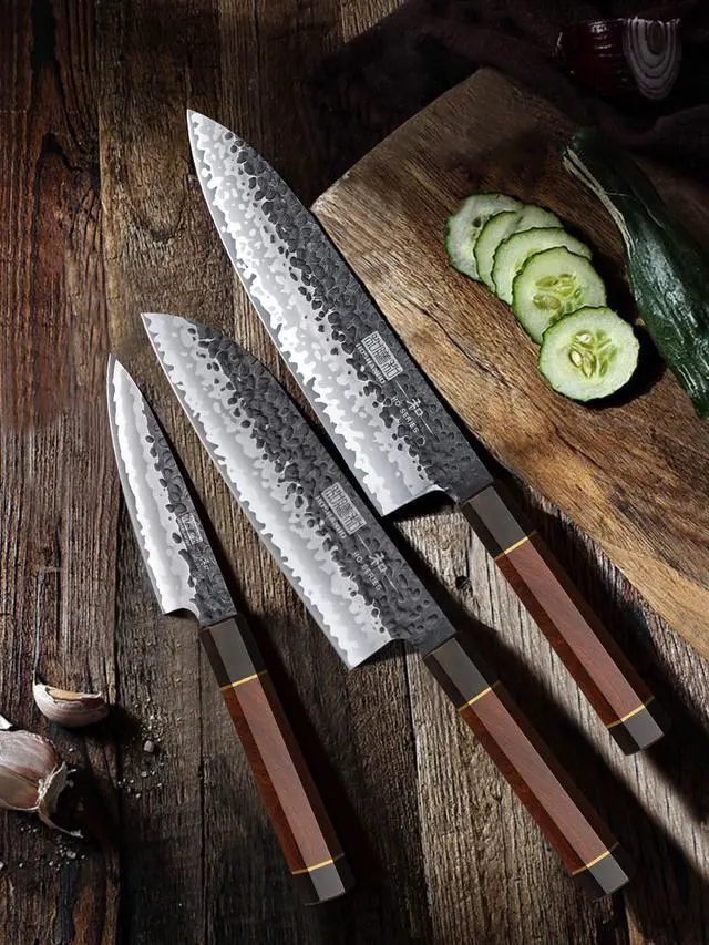 Alt view image 5 of 7 - HOSHANHO 3 Pieces Knife Set, Professional High Carbon Steel Kitchen Knives Set, Ultra Sharp Japanese Chef Knife Set with Ergonomic Handle & Gift Box