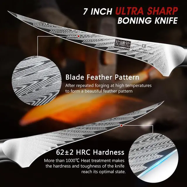 Alt view image 3 of 7 - HOSHANHO Fillet Knife 7 Inch, Damascus Steel Boning Knife, Professional Fish Fillet Knife for Meat Chicken Cutting, Meat Knife with G10 Ergonomic Handle