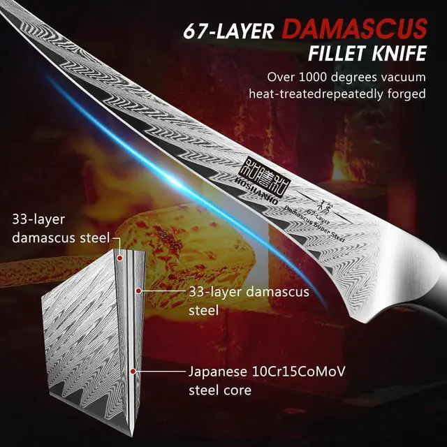 Alt view image 2 of 7 - HOSHANHO Fillet Knife 7 Inch, Damascus Steel Boning Knife, Professional Fish Fillet Knife for Meat Chicken Cutting, Meat Knife with G10 Ergonomic Handle