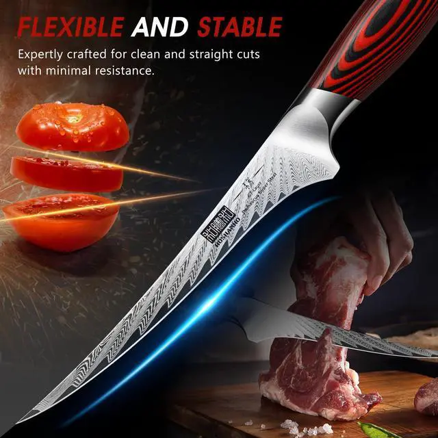 Alt view image 4 of 7 - HOSHANHO Fillet Knife 7 Inch, Damascus Steel Boning Knife, Professional Fish Fillet Knife for Meat Chicken Cutting, Meat Knife with G10 Ergonomic Handle