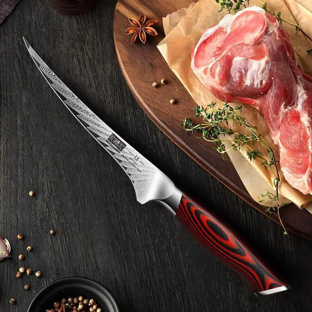 Alt view image 7 of 7 - HOSHANHO Fillet Knife 7 Inch, Damascus Steel Boning Knife, Professional Fish Fillet Knife for Meat Chicken Cutting, Meat Knife with G10 Ergonomic Handle
