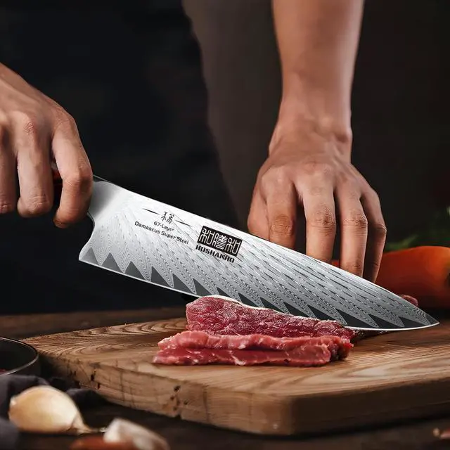 Alt view image 7 of 7 - Kitchen Knife Set with Block, 7 Pieces Chef Knife Set 67 Layers Damascus Steel Professional Knife Set for Cooking, Ergonomic G10 Handles with Sharpener