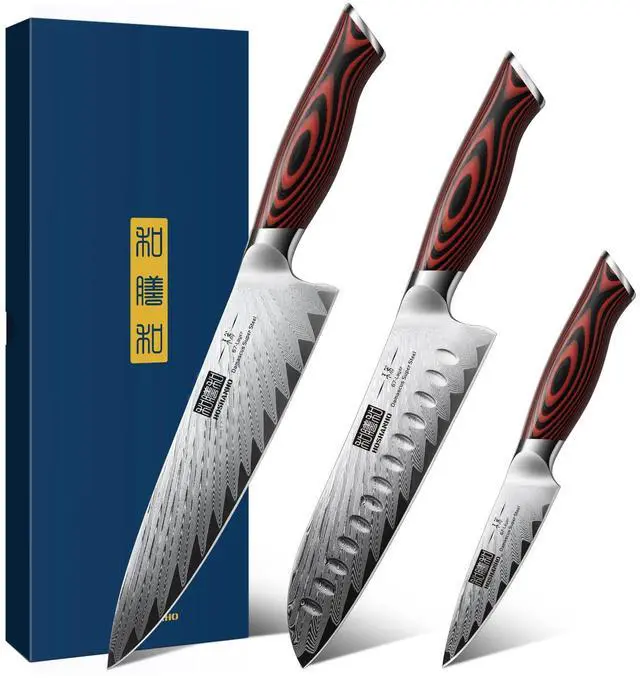 Main image of HOSHANHO 3 Pieces Damascus Kitchen Knife Set Ultra-Sharp Knives Set, Professional Chef Knife Set With G10 Ergonomic Handle,Gift Box