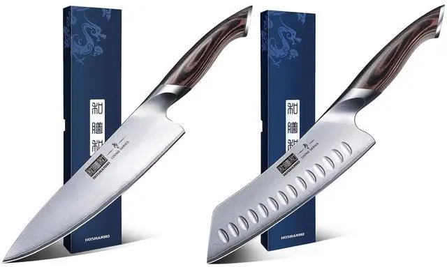 Main image of Hoshanho Two Piece Kitchen Knife Set in Japanese Steel AUS-10, High-Class Chef's Knife 8 inch Santoku knife 7 inch Professional Cooking Knife, Non-slip Ultra Sharp Knife with Ergonomic Handle