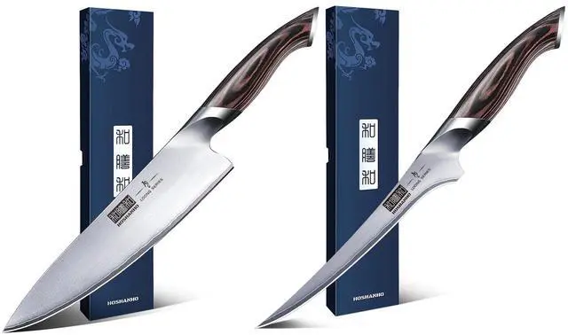 Main image of Hoshanho Two Piece Kitchen Knife Set in Japanese Steel AUS-10, High-Class Chef's Knife 8 inch and Fillet knife 7 inch Professional Cooking Knife, Non-slip Ultra Sharp Knife with Ergonomic Handle