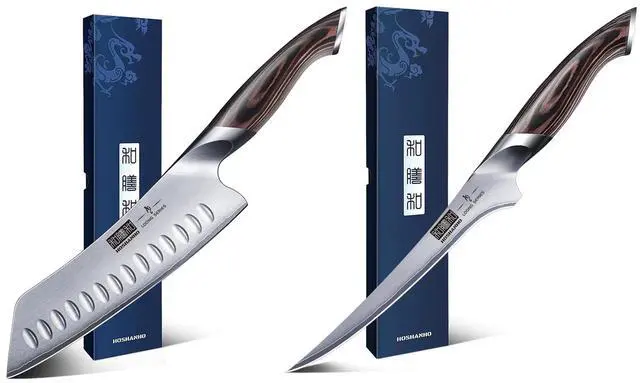 Main image of Hoshanho Two Piece Kitchen Knife Set in Japanese Steel AUS-10, High-Class Santoku knife 7 inch and filleting knife 7 inch Professional Cooking Knife, Non-slip Ultra Sharp Knife with Ergonomic Handle