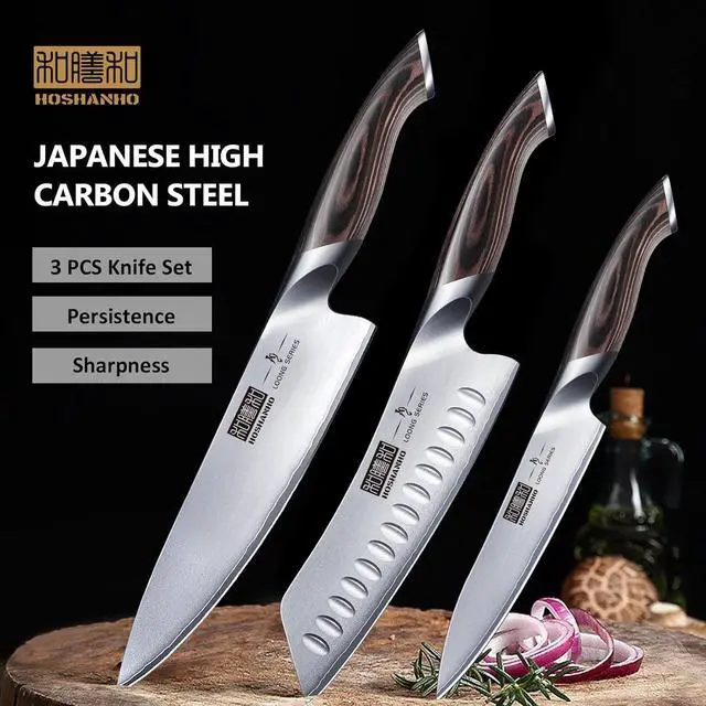 Alt view image 4 of 7 - HOSHANHO 3 Pieces Knife set with Magnetic Knife Block 14 x 10 Inches, Professional Japanese AUS-10 Stainless Steel Kitchen Knife Set, Ultra Sharp Chef Knives Sets with Ergonomic Pakkawood Handle