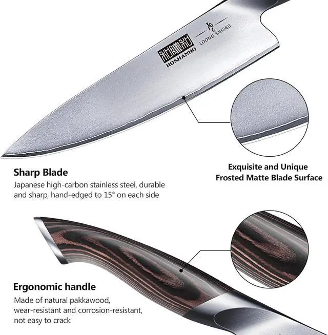Alt view image 3 of 7 - HOSHANHO 3 Pieces Knife set with Magnetic Knife Block 14 x 10 Inches, Professional Japanese AUS-10 Stainless Steel Kitchen Knife Set, Ultra Sharp Chef Knives Sets with Ergonomic Pakkawood Handle