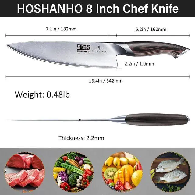 Alt view image 4 of 7 - HOSHANHO Kitchen Knife in Japanese Steel AUS-10, High-Class Chef's Knife 8 inch Professional Cooking Knife, Non-slip Ultra Sharp Knife with Ergonomic Handle