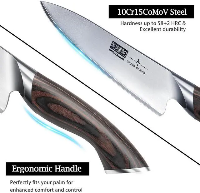 Alt view image 5 of 7 - HOSHANHO 6-Piece Japanese Steel Knife Set with Magnetic Block & Pakkawood Handle
