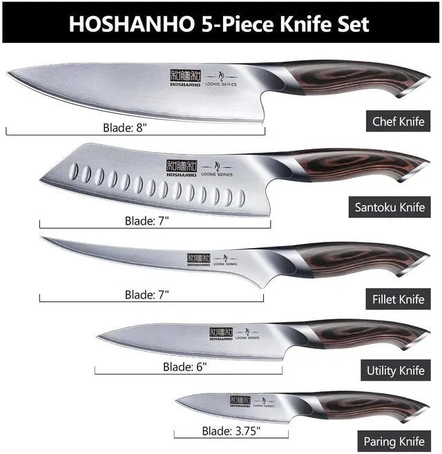 Alt view image 2 of 7 - HOSHANHO 6-Piece Japanese Steel Knife Set with Magnetic Block & Pakkawood Handle