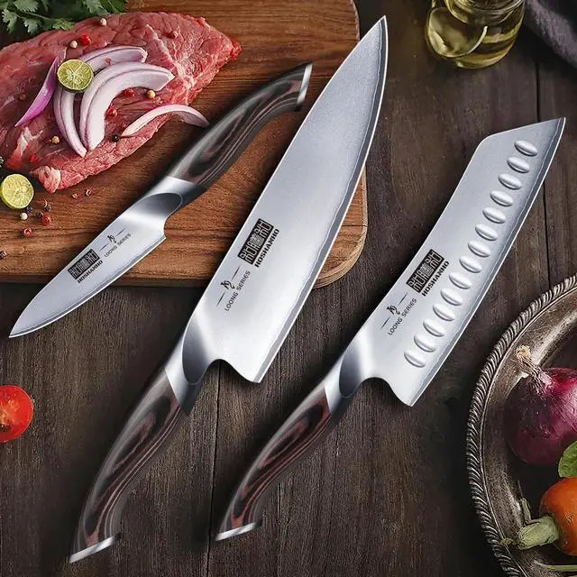 Alt view image 6 of 7 - HOSHANHO 6-Piece Japanese Steel Knife Set with Magnetic Block & Pakkawood Handle