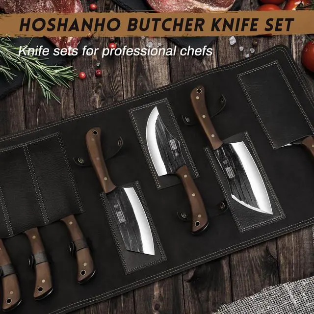 Alt view image 4 of 7 - HOSHANHO 9-Piece Hand Forged Butcher Knife Set with Magnetic Block