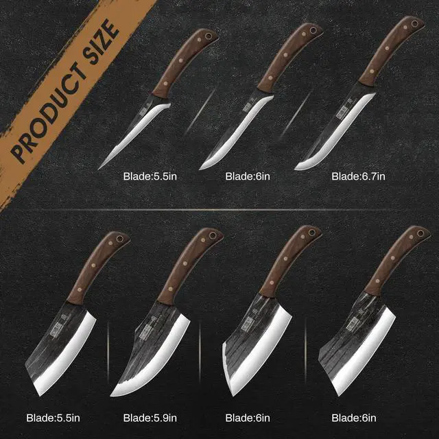 Alt view image 3 of 7 - HOSHANHO 9-Piece Hand Forged Butcher Knife Set with Magnetic Block