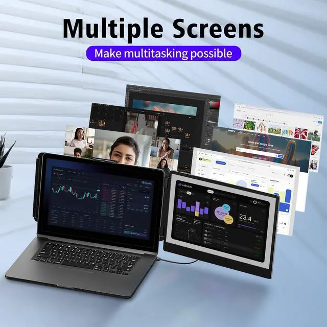 Alt view image 7 of 7 - FORKA Portable Laptop Screen Extender - 14" Triple IPS FHD 1080P Monitor, HDMI/USB-A/Type-C, Compatible with Windows & Mac for Travel, Gaming, Work (Max Length: 15.74")