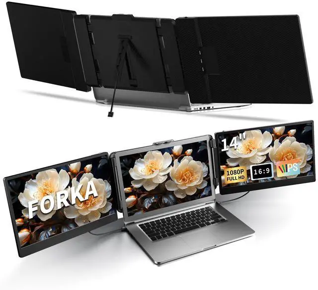 Main image of FORKA Laptop Screen Extender Monitor - 14" Portable IPS FHD 1080P, HDMI/USB-A/Type-C, 15.94" Max Length, Compatible with Windows & Mac