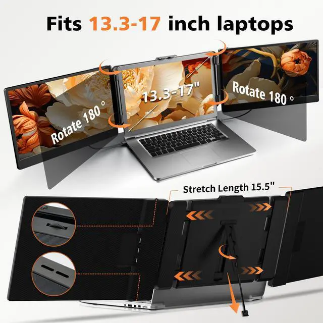 Alt view image 6 of 7 - FORKA Laptop Screen Extender Monitor - 14" Portable IPS FHD 1080P, HDMI/USB-A/Type-C, 15.94" Max Length, Compatible with Windows & Mac