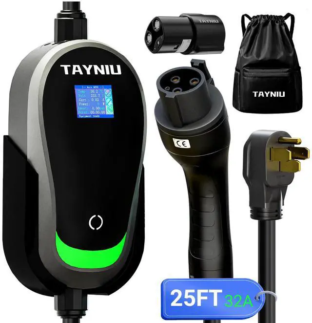 Main image of TAYNIU SmoothPro Portable Level 2 EV Charger 32Amp 240V, NEMA 14-50 Plug, Car Battery Charger with 25FT Cable J1772 to Tesla Adapter Indoor/Outdoor EVSE EV Car Charging Station w/Delay Timer