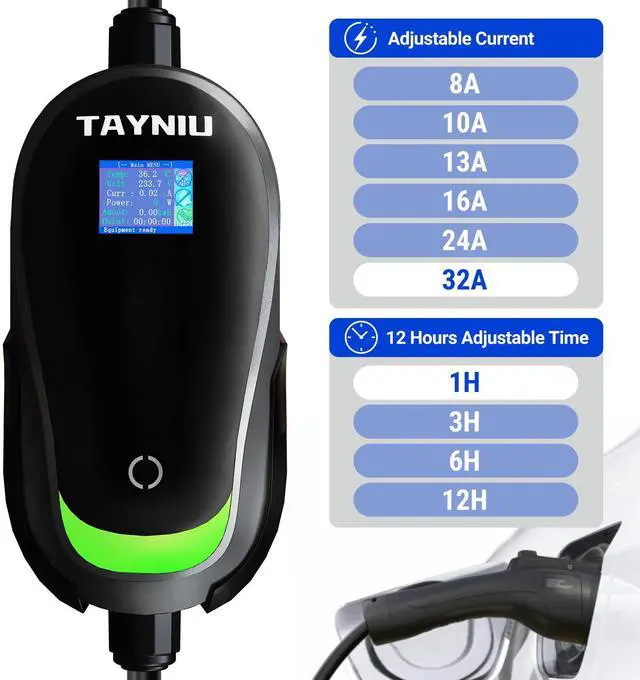 Alt view image 4 of 7 - TAYNIU SmoothPro Portable Level 2 EV Charger 32Amp 240V, NEMA 14-50 Plug, Car Battery Charger with 25FT Cable J1772 to Tesla Adapter Indoor/Outdoor EVSE EV Car Charging Station w/Delay Timer
