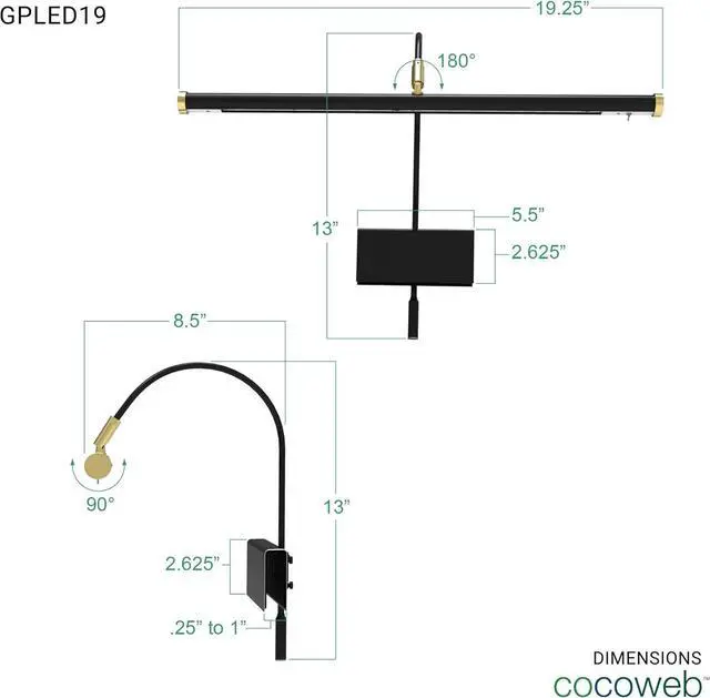 Alt view image 2 of 6 - Cocoweb 19" Grand Piano Light with Black and Brass Accents